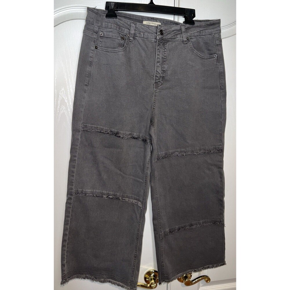 Indigo Thread Co. Women Wide Leg Pull On Raw Hem Crop Jeans 16 Streetwear Boho